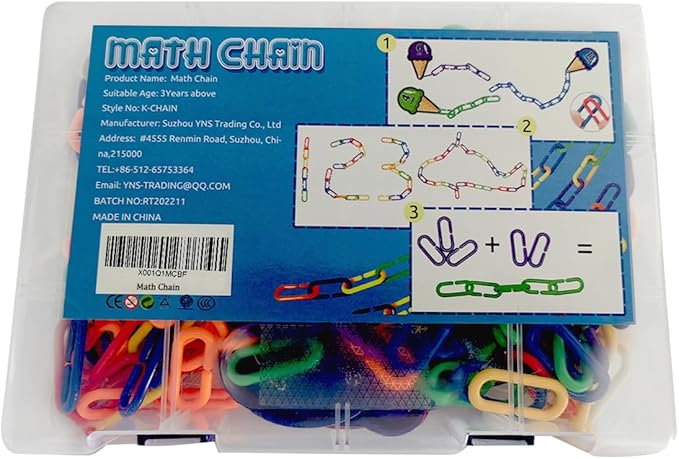 Chain Link Math Manipulatives - 240 C Clips Plastic Chain Links & 20 Ice Cream Cards for Counting & Linked Math Game - Learning Resources for Kindergarten Sensory Bin Math Links Counting Toy