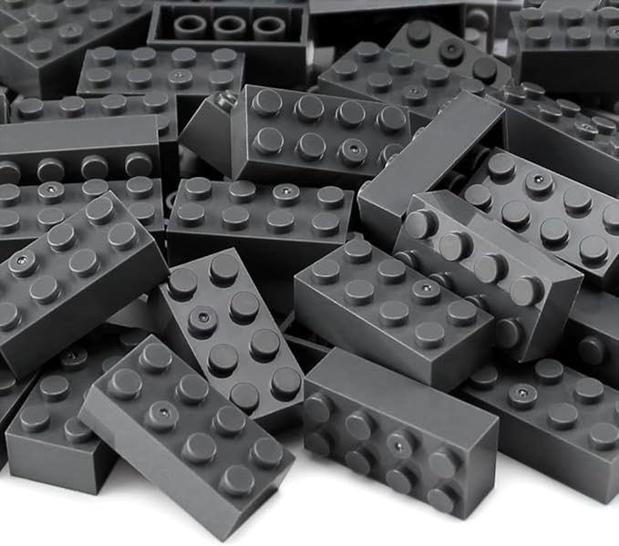 Feleph 100pcs 2x4 Bricks Dark Gray Pieces Grey Classic Building Blocks Creative Play Set Toy Accessories Compatible with Major Brick Brands