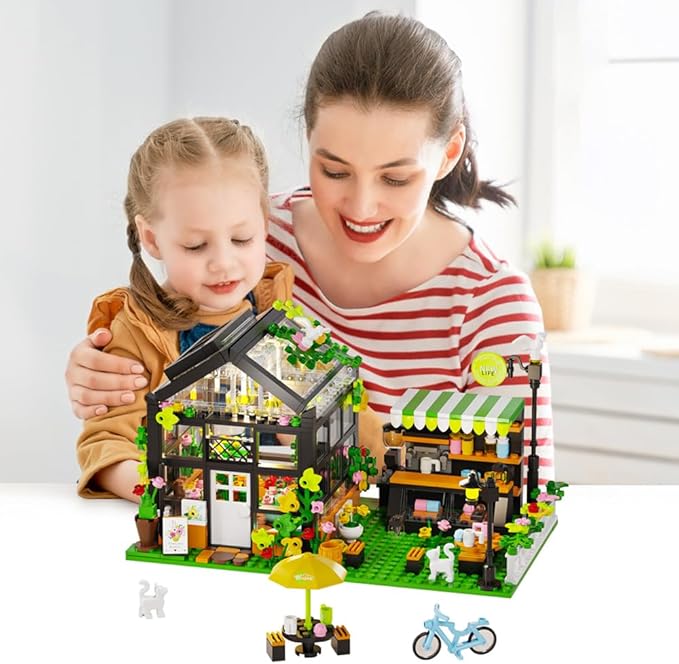 Flower House Building Set with LED, City Street House Flower Shop Building Blocks Toy, Valentine Gift for Girls 8-12 Year, Mini Brick 680pcs