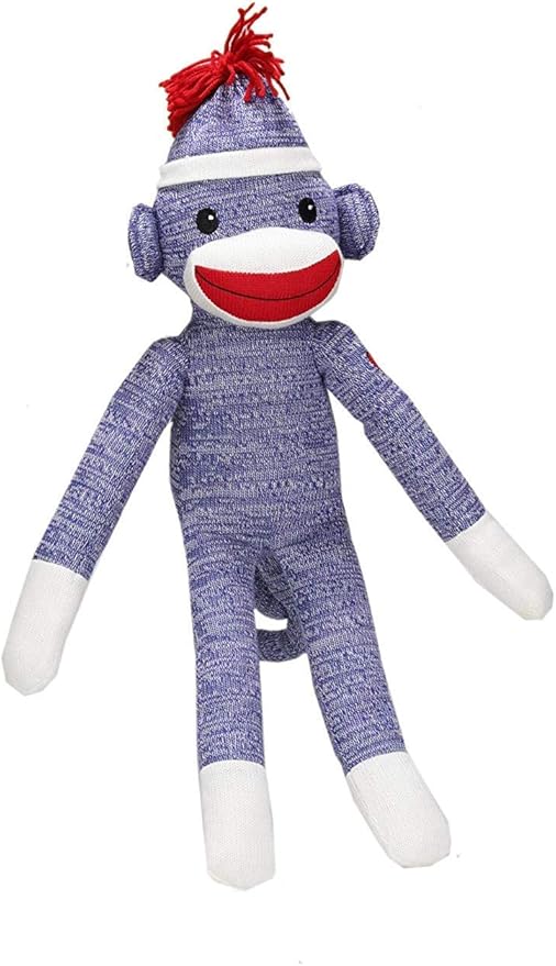 Adorable Sock Monkey, The Original Traditional Hand Knitted Stuffed Animal Toy Gift-for Kids, Babies, Teens, Girls and Boys Baby Doll Present Puppet (20" Blue)