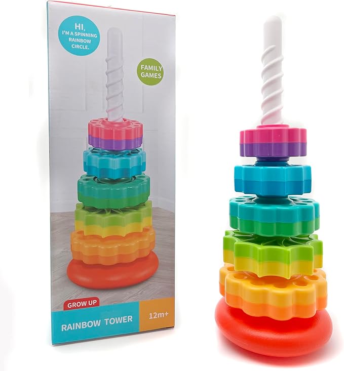 LBAIBB (1 PCS Spinning Stacking Toy,Spin Toy for Toddlers 1-3,Sensory Toys for Toddlers 1-3,Rainbow Spin Tower,Autism Spin Stack Toys,Suitable for Gifts for Boys and Girl