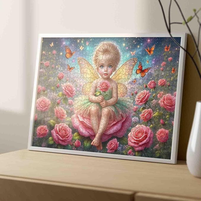 Tucocoo Rose Fairy 1000 Piece Jigsaw Puzzle for Adults, Elf Girl Sitting on Flower with Butterflies – Fantasy Puzzle for Relaxation and Stress Relief, Whimsical Magical Scene Puzzles Gift Wall Art