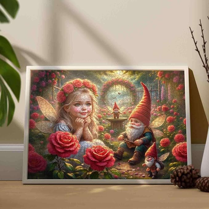 Tucocoo Elf Girl 1000 Piece Jigsaw Puzzle for Adults, Fairy Garden with Gnomes and Roses, Whimsical Fantasy Scene Puzzles for Relaxation and Home Decor, Challenging Puzzle Gift for Women, Teens