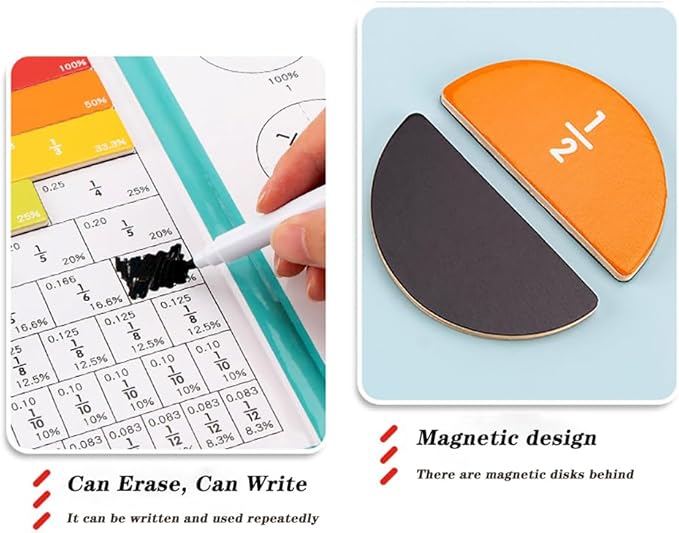 Magnetic Fraction Educational Puzzle Fraction Tiles and Circles, Equip Magnetic Score Disk Demonstrator,Math Manipulatives Enhance Early Primary School Students Mathematical Skills
