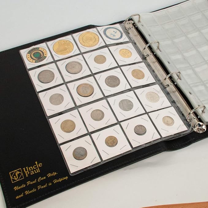 Uncle Paul Coin Binder Sheets for 2" x 2" Cardboard Holders - 200 Pockets for Coin Flips Compatible with Coin Collecting Binder of 4-Ring(A4 Size), 3-Ring(Letter Size) 10 Sheets CS38