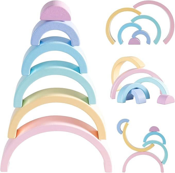 Wooden Rainbow Stacking Toy, Small PastelStacker, 6 Piece Rainbow Stacking Toy for Baby/Toddlers/Kids, Montessori Education Pastel Decor, Kindergarten Teaching Aid