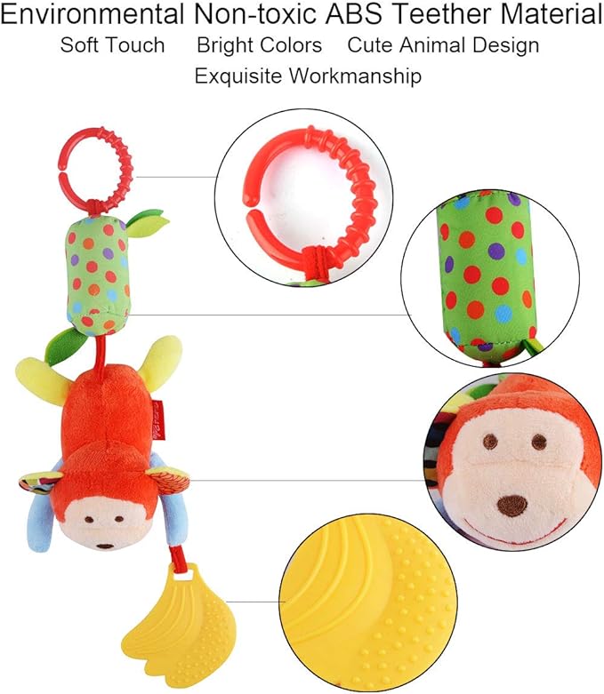 HAHA Baby Toys for 0 3 6 9 to 12 Months, Soft Hanging Crinkle Squeaky Sensory Learning Toy Infant Newborn Stroller Car Seat Crib Travel Activity Plush Animal Wind Chime with Teether for Boys Girls