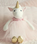 Ella The Unicorn Premium Quality Stuffed White Unicorn Plush Doll with Golden Horn, Hooves & Flowing Pink Mane & Soft Tail | Playable Toy with Movable Legs with Huggable Arms