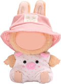 17cm Doll Clothes | Fashion Kawaii Chic Style Set for Dolls | 2-Piece Outfit with Pig Pattern Overalls & Pink Hat (NO Doll)