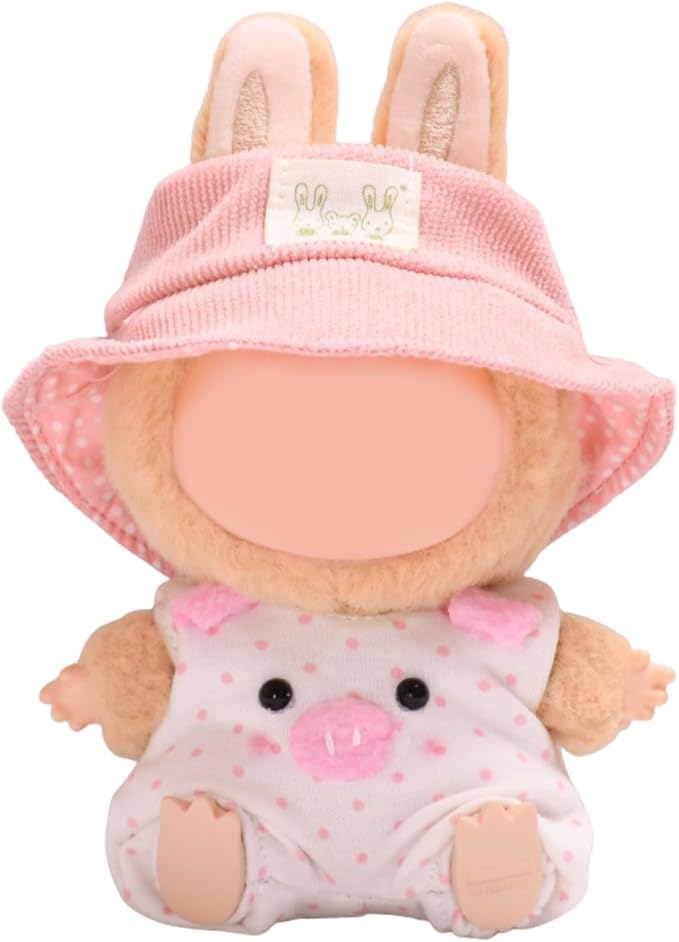 17cm Doll Clothes | Fashion Kawaii Chic Style Set for Dolls | 2-Piece Outfit with Pig Pattern Overalls & Pink Hat (NO Doll)
