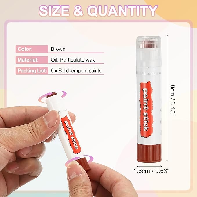 PATIKIL Tempera Paint Sticks, 9 Pcs Solid Tempera Paints Sticks Washable Bulk Markers Pen Quick Drying for Artists Beginners Art Supplies, Brown