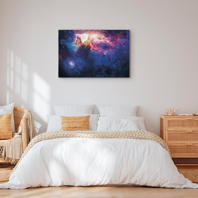 artgeist Canvas Wall Art Print Abstract World Map 24x16 in - 1pcs Home Decor Framed Stretched Picture Photo Painting Artwork Image - Country Map Map Cosmos Space k-C-0139-b-b