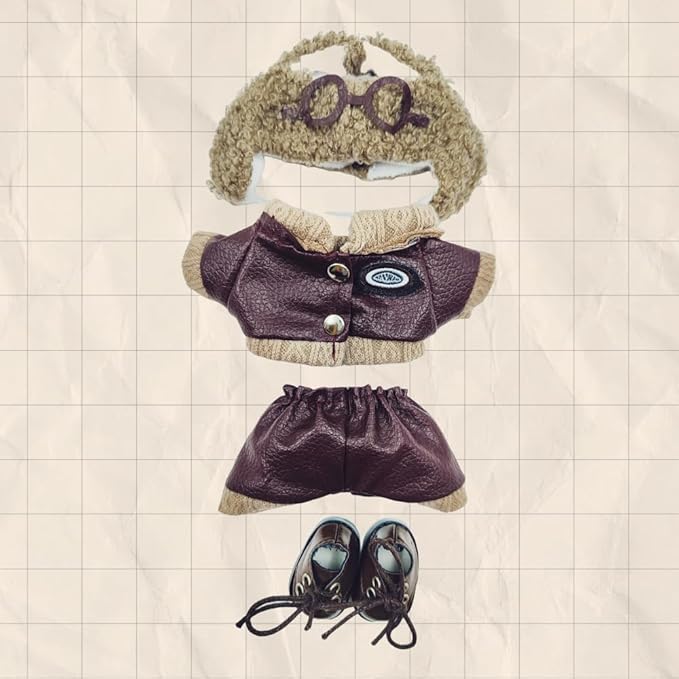 17cm Doll Clothes - 6 Set for 6.7 inches Doll Outfit，Clothing for Dolls Accessories.Cute Clothes for Dress up (dollleather-Brown)
