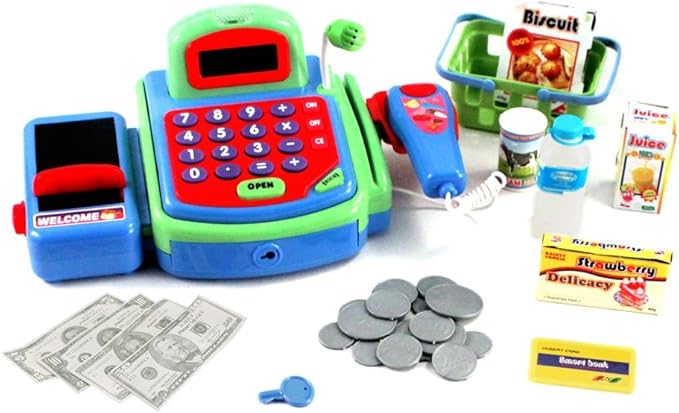 Pretend Play Electronic Cash Register Toy Realistic Actions and Sounds