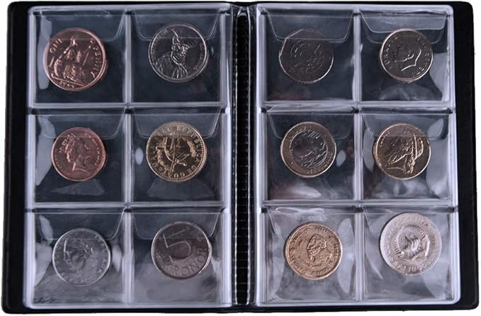 Coin Collection Album 60 Pockets - 4.5x4.5cm/1.8x1.8 inch Coin Holder Book Coin Storage Album Money Penny Pocket for Collectors Black CS0106BK