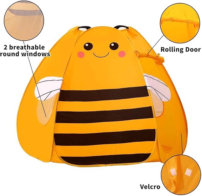 Kids Play Tent Pop up Tent Turtles Automatic Setup Play House Tent for Girls and Boys Outdoor and Indoor (Bee)