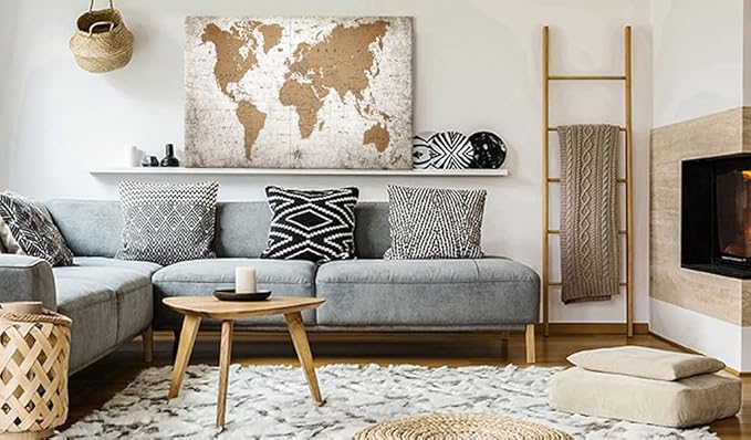 artgeist Pinboard World Map 35x24 in - Cork Board & Canvas Print Wall Art 1 pcs Memoboard with 50 Pins Noticeboard Message Board Image Picture Home Decor Travel Map k-C-10001-p-a