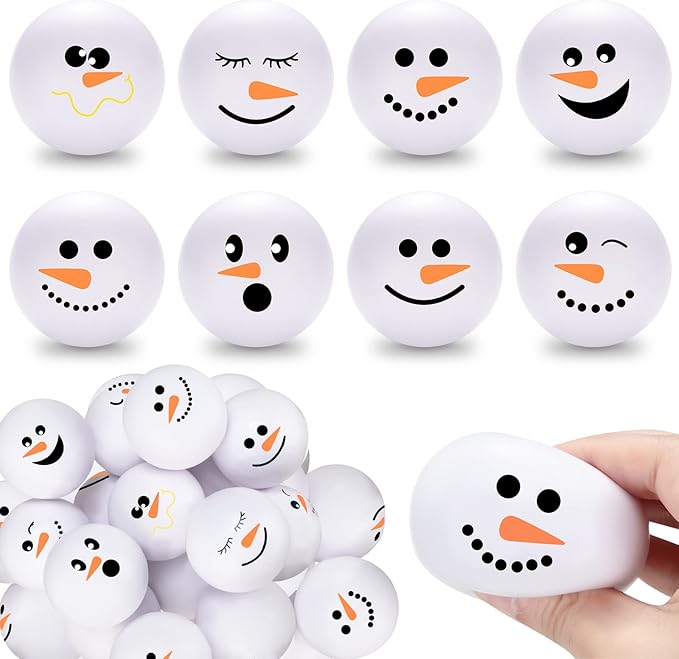 Zhanmai 64 Pcs Christmas Snowmen Stress Balls Bulk Small Snowball Face Relief Squeeze Crafts for Winter Party Favors Xmas Stocking Stuffers Gift Goodie Bag Fillers Holiday Decorations (2.5 Inch)