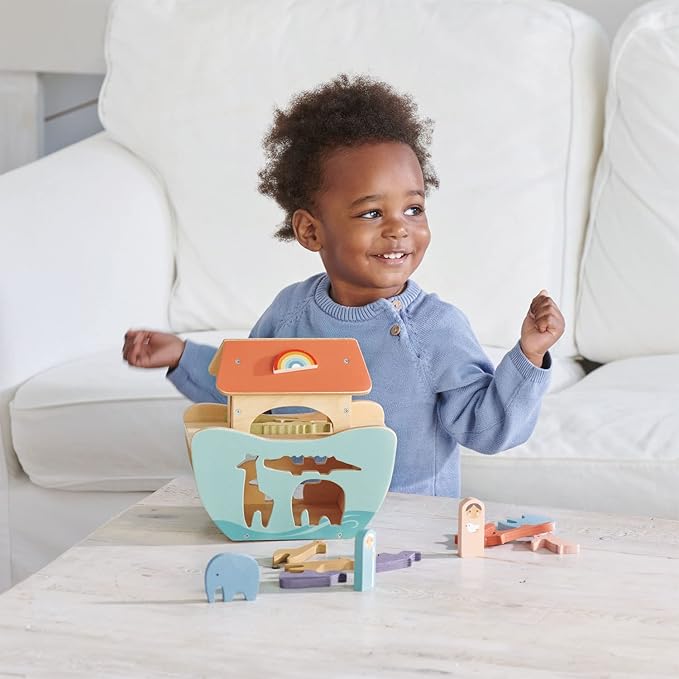 Tender Leaf Toys - Little Noah’s Ark - Wooden Animal Shape Sorting Toy - Compact and Made for Little Hands, Improve Hand-Eye Coordination and Concentration for Boys and Girls - Age 2+