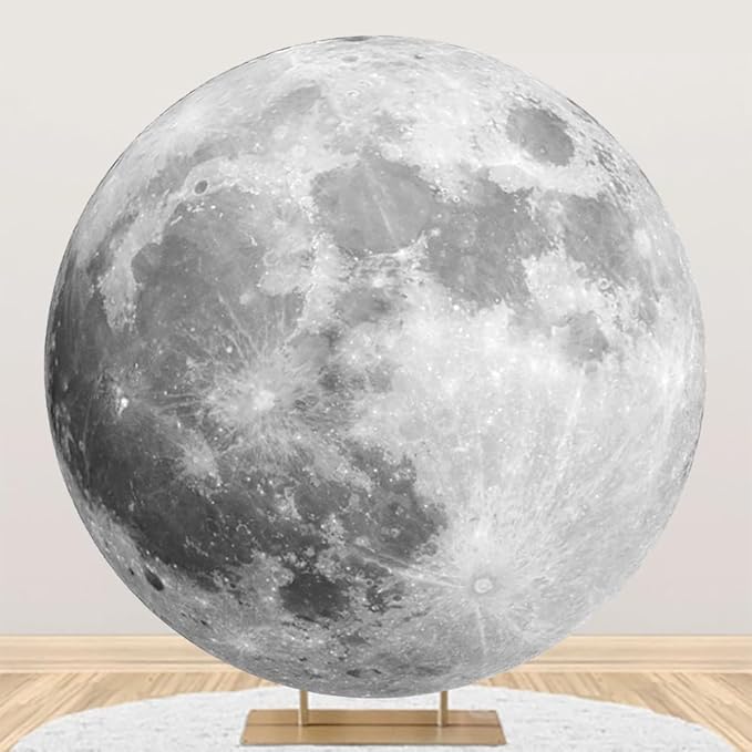 AOFOTO Lunar Surface Round Backdrop Outer Space Background Cover Universe Moon Surface Mysterious Cosmic Planet Photography Background Children Kids Birthday Party Art Portrait Photo Props 7.5x7.5ft