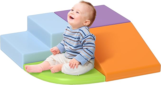 Qaba Foam Play Set for Toddlers and Children, Easy-to-Clean 4 Piece Soft Indoor Climber & Safe Kids Climbing Set for Crawling or Sliding, Assorted