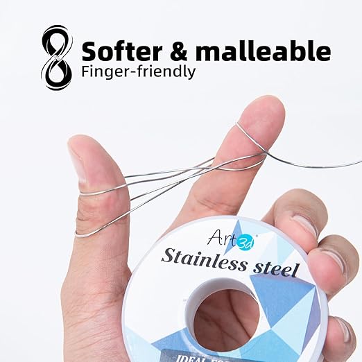Art3d 20 Gauge Stainless Steel Wire, Bendable Soft Crafting Wire for Jewelry Making Earring Beading DIY Wrapping Sculpting - 120 FT Silver