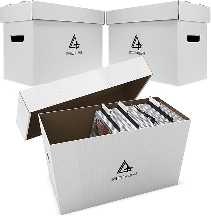 Premium Short Comic Book Storage Box (3 Pack - White). Thick Cardboard Comic Book Box/Cabinet. Comics Books Bin for 150-175 Collectibles. Comics Boxes Storage Case/Cabinet to Showcase Collectibles.