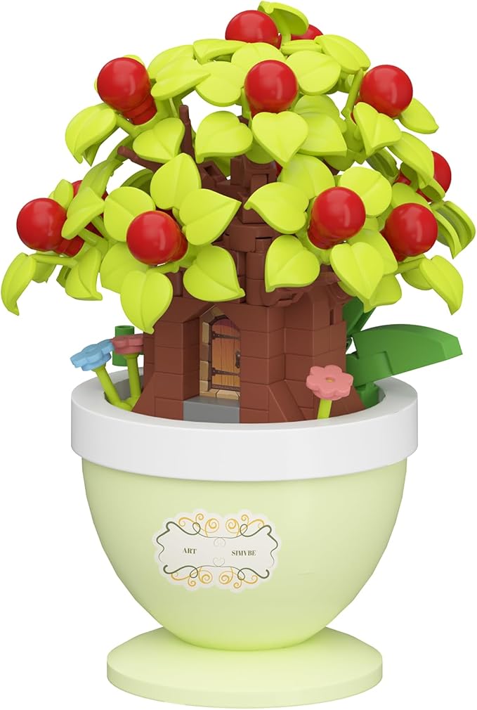 Peace Apple Mini Bonsai Tree Micro Building Set Building Toy Plant Cherry Tree Flower Collection Decor for Home Desk Greenery Decoration Building Blocks DIY Creative Gifts