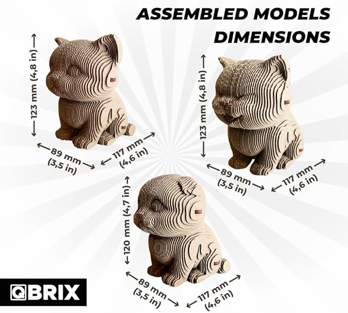 QBRIX 3 Cats 3D Puzzle for Adults, DIY Craft Kit for Home Decor, 3D Model Kit for Teens, Creative Gift for Boys & Girls 14+, Cardboard Model Building Kit