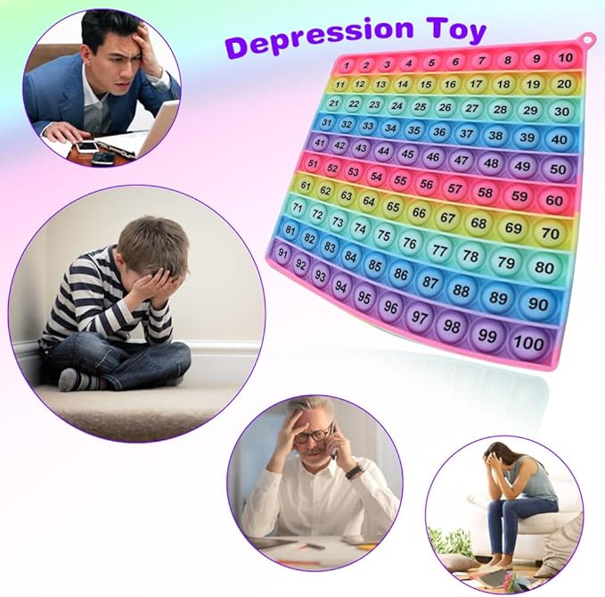 1-100 Number Learning Pop Fidget Toy, Rainbow Colors, Large Square Math Educational Sensory Game