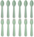 12 Pcs Kids Spoons and Forks Toddler Utensils Plastics Reusable Silverware Baby Cutlery Set Feeding Dinnerware Utensils BPA Free Microwave Dishwasher and Freezer Safe- Light Green