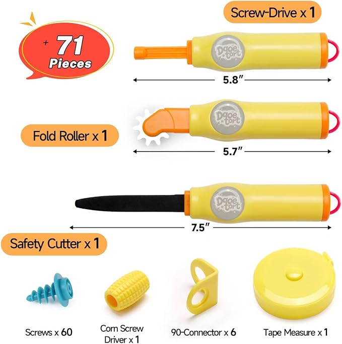 Cardboard Craft Tools For Kids-childrens cartons cutting，Cardboard Construction Tool Kit for Family And Classroom DIY Creativity Projects,71PCS STEM Educational Toy Birthday Gift for Boys Girls 6+