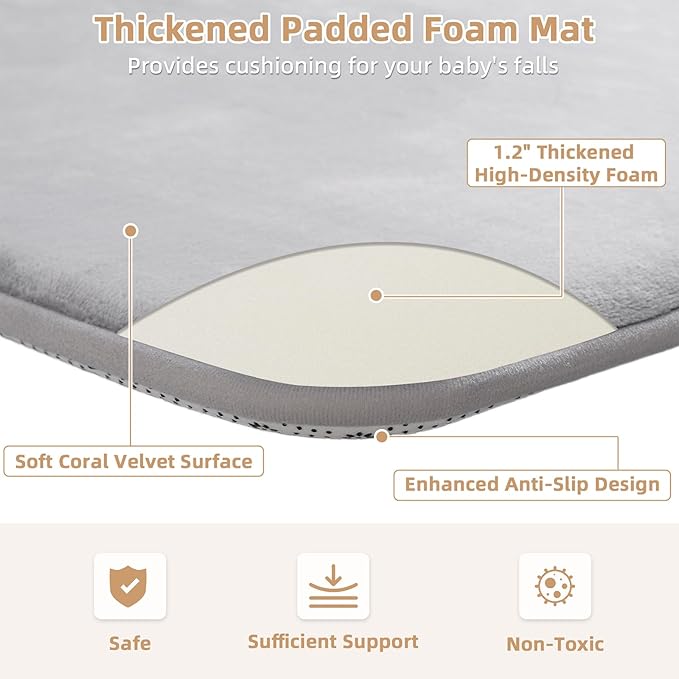 Large Thick Baby Play Mat for Floor,Padded Foam 59x79 Playpen Mat,Soft Support&Plush Feel Nursery Rug,Non Slip for Toddler,Infants,Kids Play,Yoga,Baby Crawling,Tummy Time (Light Grey)