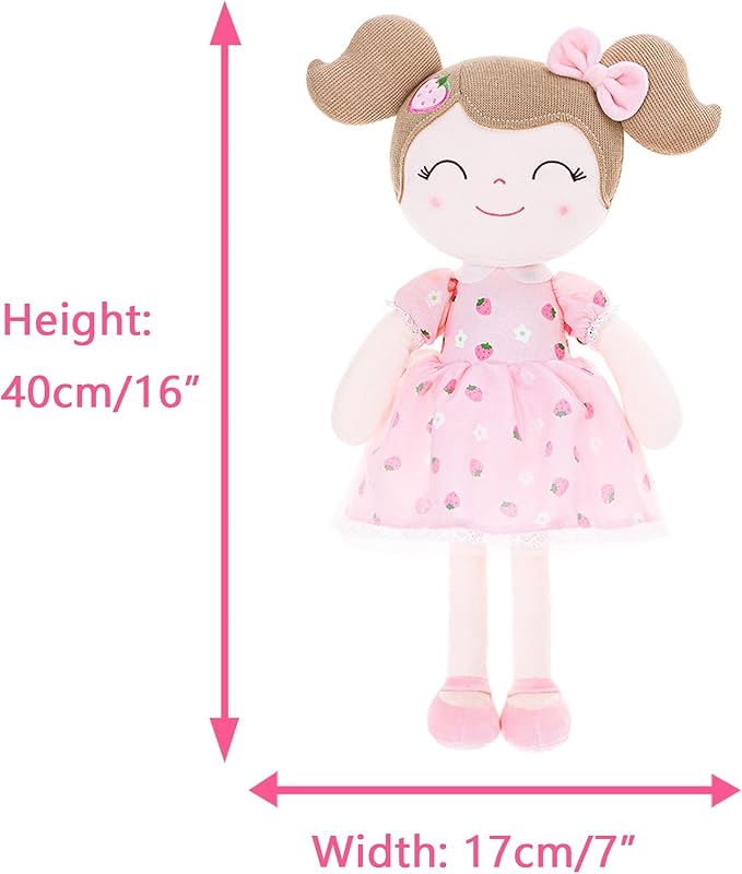 Gloveleya Baby Girl Gift – 16 Inches Strawberry Pink Plush Doll with Gift Box, Soft First Baby Doll for Toddler Girls, Birthday Present, Baby Shower & Holiday Keepsake