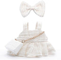17cm Doll Clothes - Premium Handmade Clothes 3 Piece Set Velvet Bowknot & Bag & Dress Adjustable Outfit - Luxury Chic Style Set High-End Fashion Accessories White Bow Set - (No Doll)