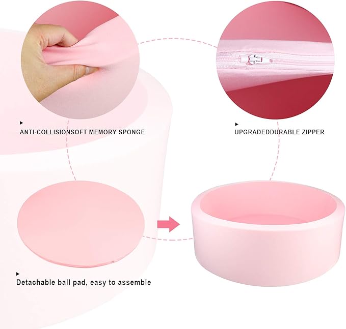 TRENDBOX Memory Foam Sponge Indoor Round Ball Pit (NO Balls) for Toddler Children (Light Pink)