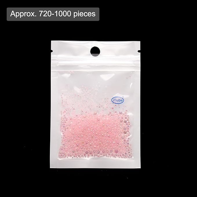 Iridescent Glass Tiny Bubble Beads, 0.4-3mm 10g No Hole Micro Mini Round Light Pink Water Droplets Beads - Applications: for Resin Filler, Nail Art, Dollhouse Bath Tub