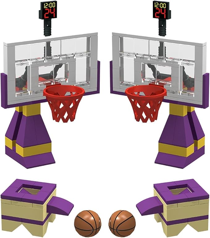 Building Block Education Toy - Basketball Court Baseplates and Sets of 2 Basketball Stands Building Bricks for Basketball Game - Compatible with Major Brands (Basketball Playset)