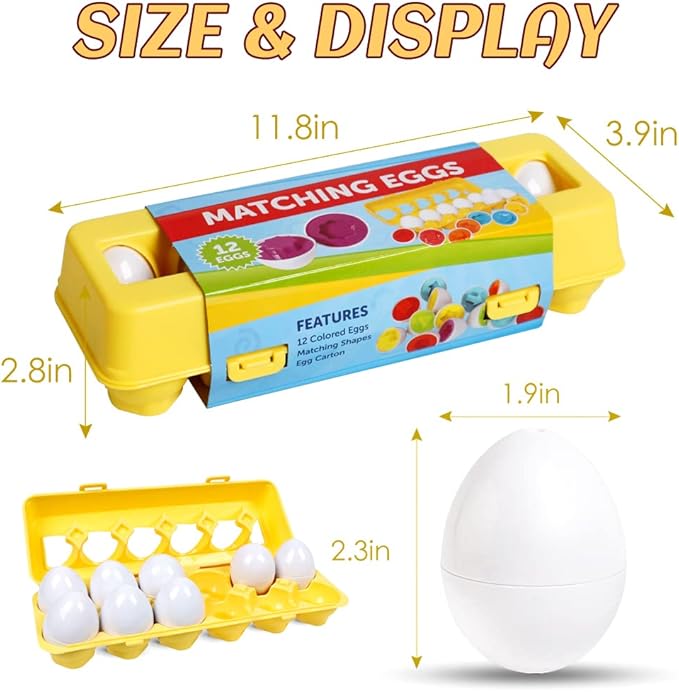 Matching Eggs Easter Egg Toy for Toddlers - Color & Shape Recognition Sorter Puzzle, Early Learning Educational Fine Motor Skill Montessori Geometric Gift for 1 2 3 Year Old Kids Boys Girls (12pcs)