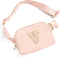 Gitus Gifts for 8 9 10 11 12 Year Old Girls Belt Bag Fanny Pack Crossbody Bags with Initial Letter Patch Cute Stuff Birthday Gifts for Teen Girls Women Personalized Trend Stuff (Coral Pink-V)