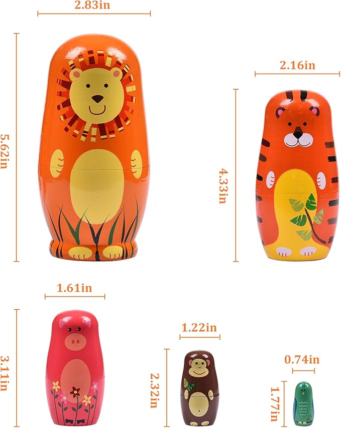 Nesting Dolls, Animal Nesting Easter Eggs Toys, Wooden Matryoshka Dolls for Kids (Round Lion)