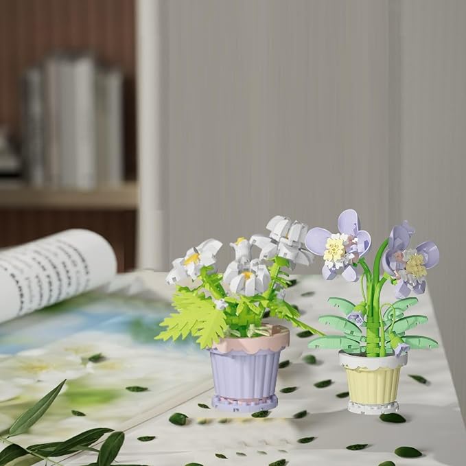 Party Favors for Kids, Tiny Plants Mini Flowers Building Blocks Set for Classroom Prize, Flowers Building Toy, Birthday Gifts for Boys Girls (Daisy+Orchid)