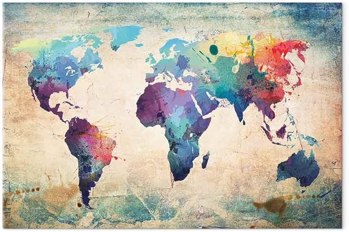 artgeist Canvas Wall Art Print World Map 35x24 in - 1pcs Home Decor Framed Stretched Picture Photo Painting Artwork Image World Travel Map Kontinente 020113-44
