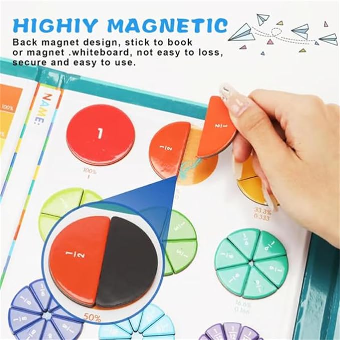 2026 New Magnetic Fraction Demonstration Book for Kids, 102 Pcs Magnetic Fraction Tiles & Fraction Circles, Educational Puzzle Math Fraction Manipulatives Disc Set for Early Math Skills (F)