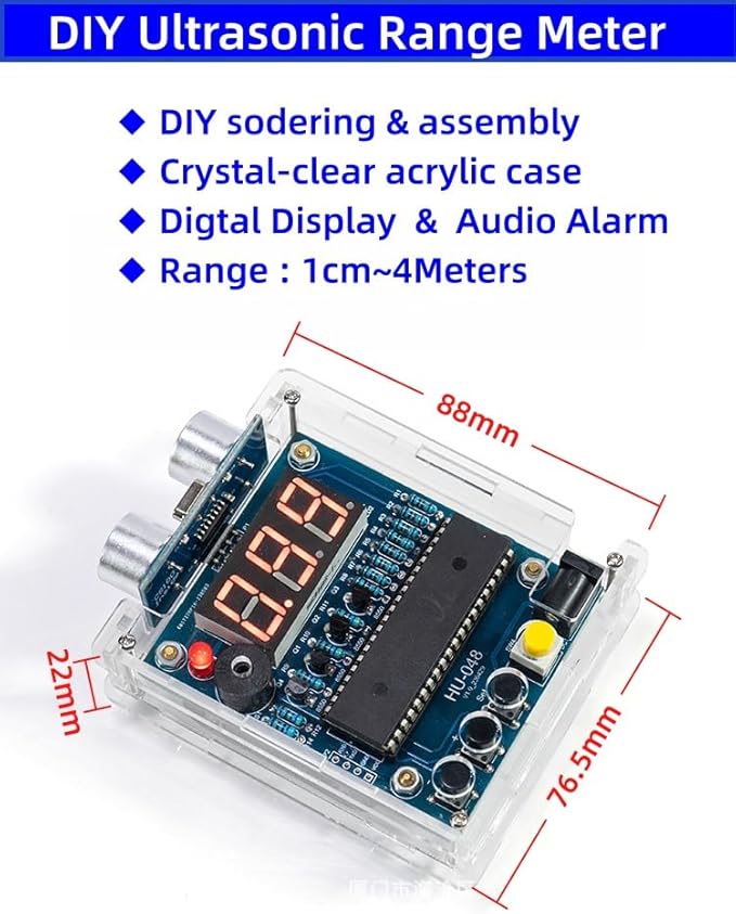 DIY Ultrasonic Range Meter Soldering Practice kit, Complete Soldering Project kit with Components, PCB & Enclosure, Perfect for Electronics Enthusiasts & Beginners