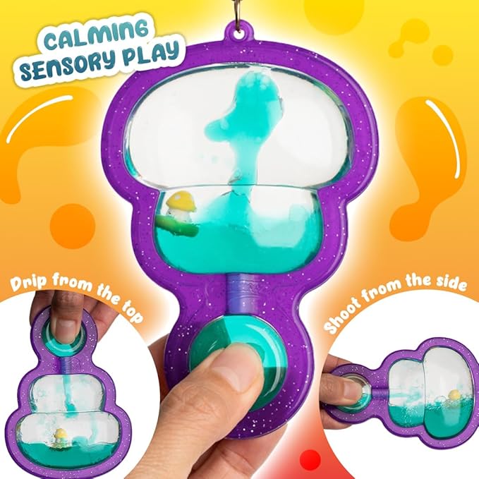 Goonameez, Hand-Held Sensory Toy with Floating Characters, Mesmerizing Water Mix Fidget Toy – Collect All 6 Unique Shapes for Squishy Fun, Perfect Travel Toy! (Funguy)