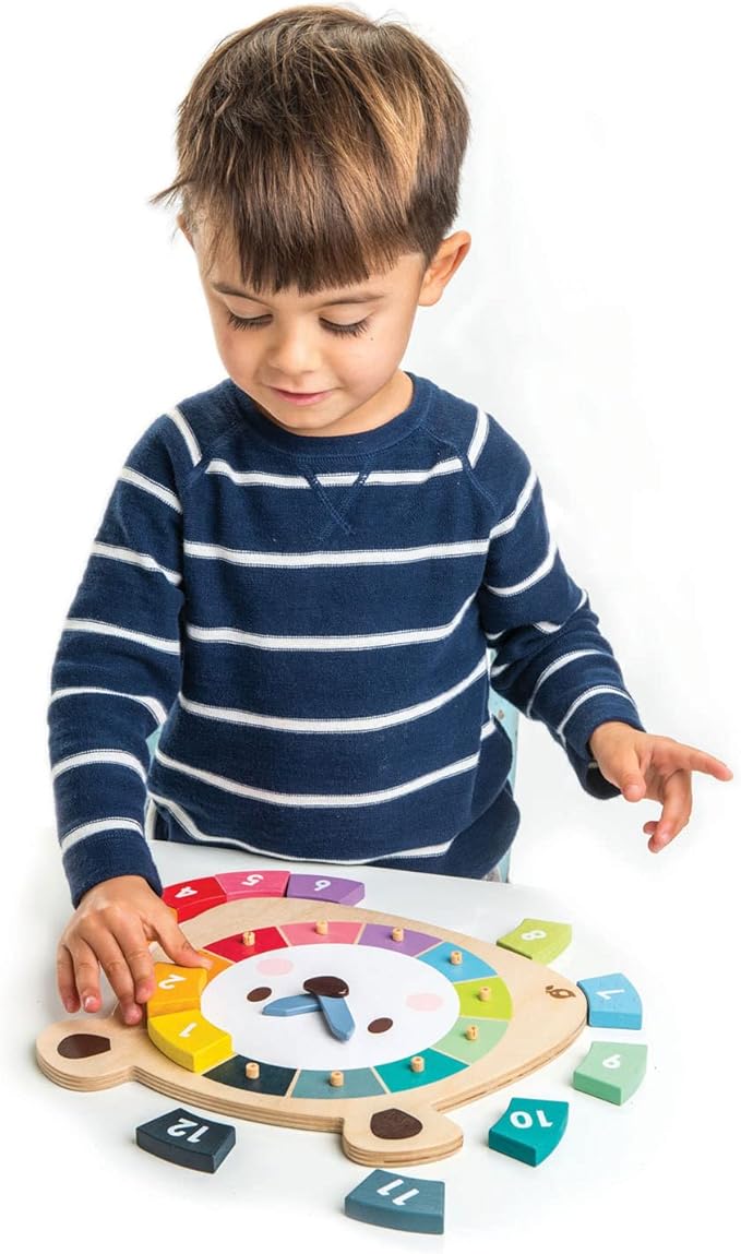 Tender Leaf Toys - 12 Pcs Bear Colors Clock, Early Learning Time, Educational Learning Clock Toy - Wooden Clock, Lovely Shapes - Cognitive Toy for Kids