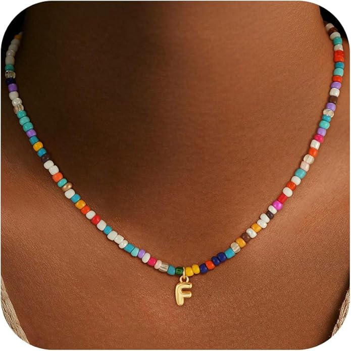 Colorful Initial Necklace for Girls Kids Women, Dainty 18K Gold Plated Bubble Initial Letter Necklace Teen Girls Gifts Trendy Stuff Birthday Gifts for 5 6 7 8 9 10 Yearl Old Girl