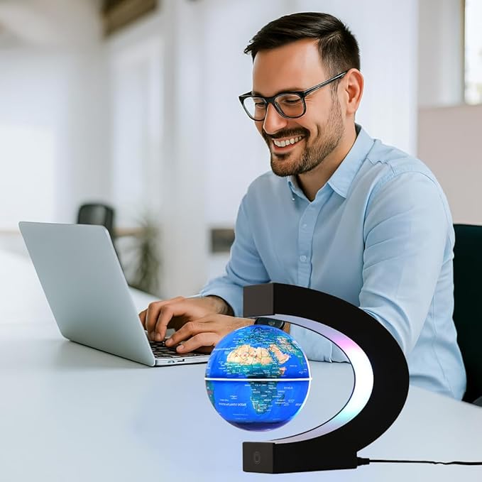 Magnetic Levitating Globe with 7-Color LED Lights, 360° Rotating Floating World Map Lamp, STEM Educational Night Light for Geography Learning, Cool Desk Decor & Unique Gift for Kids & Adults