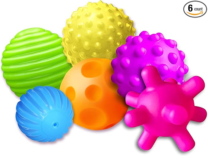 Baby Textured Multi Ball Set, 6pcs Colorful & Bright Child Touch Hand Ball Toy Infant Sensory Balls Massage Soft Ball, 6-12 Months Baby Learning Grasping Soft Sensory Toys for Kids Gift